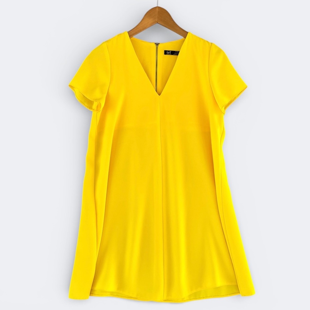 Zara Bright Yellow V-Neck Short Sleeve Shift Dress